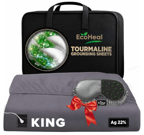 ECOHEAL Luxury Tourmaline Grounding Sheets King – 20% Silver, 76% Tourmaline Cotton (Grey)