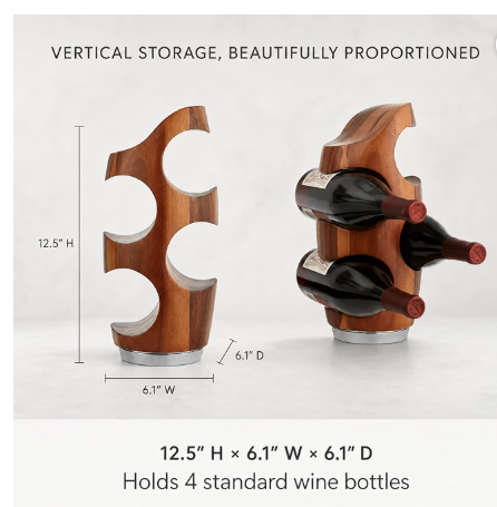 Nambe Vie 4-Bottle Countertop Wine Rack – Alloy & Acacia Wood