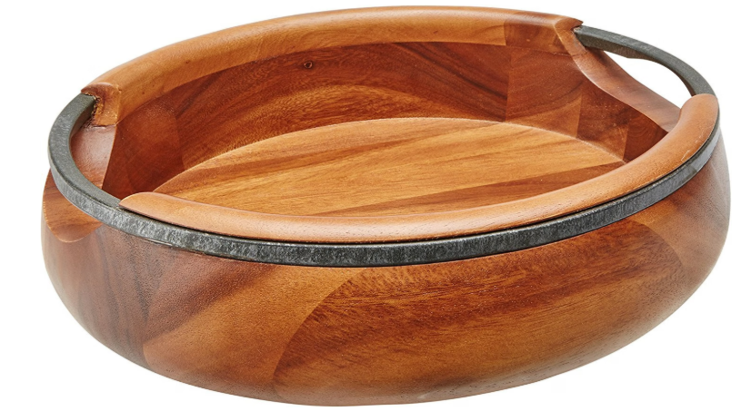 Nambe Anvil Acacia Wood Salad Bowl with Servers