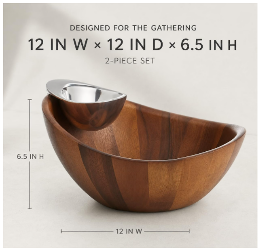 Nambe Harmony Chip and Dip Server – Acacia Wood & Metal Alloy