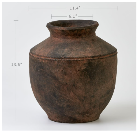 LB2 Ceramic Rustic Vase 13.6" Tall | Zen Style Terra Cotta Pitcher | Farmhouse Decor