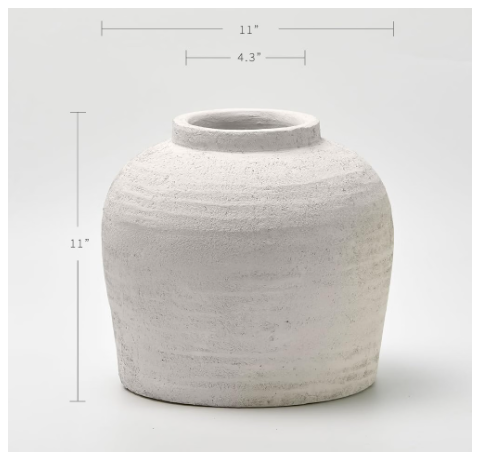 LB2 White Ceramic Large Vase 11" Tall | Zen Style Terra Cotta Pitcher | Farmhouse Decor