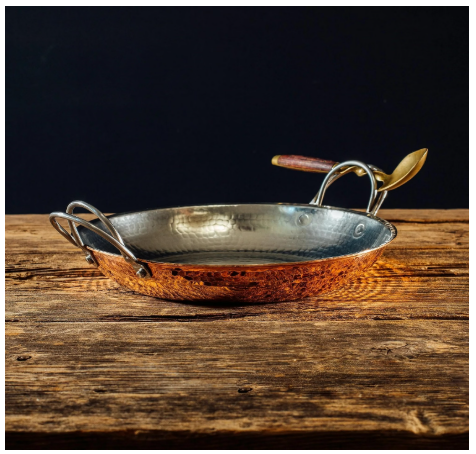 Sertodo Copper 10-Inch Hand-Hammered Paella Pan | Alicante Style | Heavy-Gauge Pure Copper
