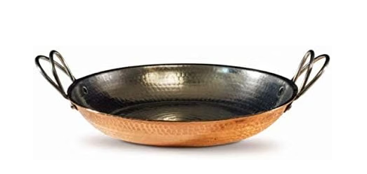 Sertodo Copper 10-Inch Hand-Hammered Paella Pan | Alicante Style | Heavy-Gauge Pure Copper