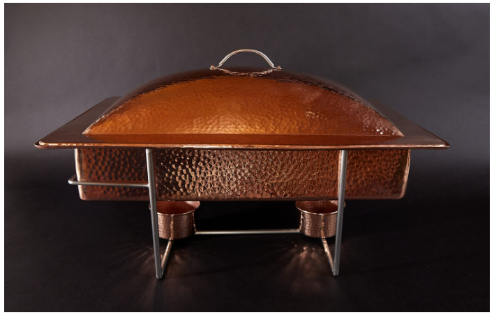 Sertodo Copper Rectangular Syracuse Chafer | Hand Hammered 100% Pure Copper | 8 Quart