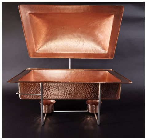 Sertodo Copper Rectangular Syracuse Chafer | Hand Hammered 100% Pure Copper | 8 Quart