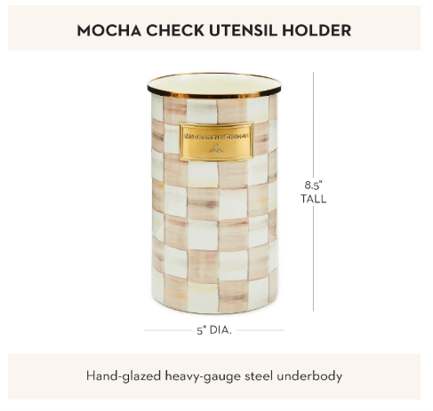 MACKENZIE-CHILDS Enamel Utensil Holder | Brown-and-White Mocha Check