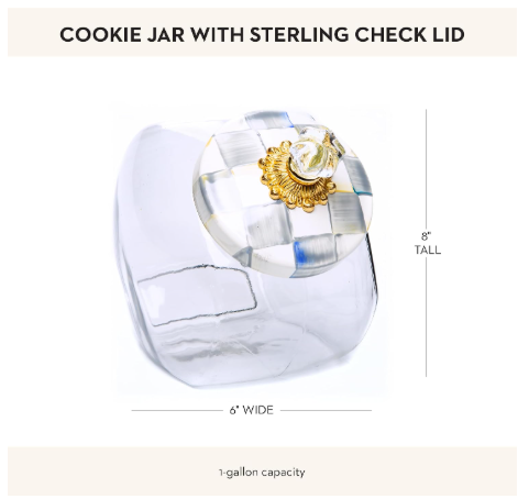 MACKENZIE-CHILDS Glass Cookie Jar with Lid | Gray-and-White Sterling Check