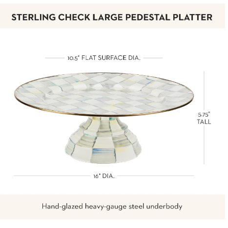 MACKENZIE-CHILDS Pedestal Platter, Large | Gray-and-White Sterling Check