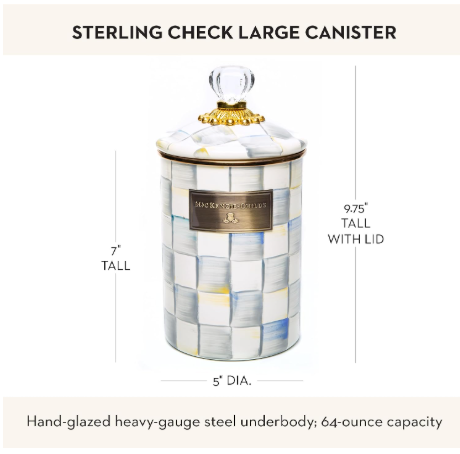 MACKENZIE-CHILDS Enamel Canister, Large | Gray-and-White Sterling Check