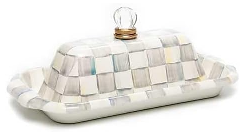 MACKENZIE-CHILDS Enamel Butter Box with Lid | Gray-and-White Sterling Check