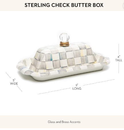 MACKENZIE-CHILDS Enamel Butter Box with Lid | Gray-and-White Sterling Check