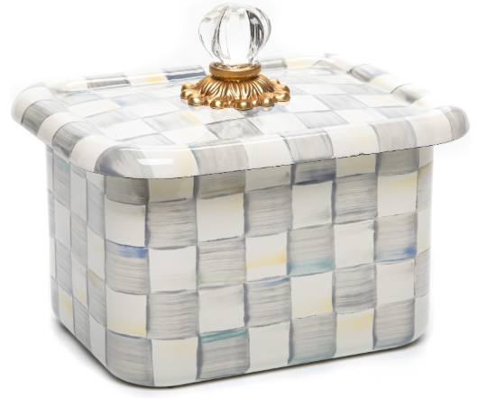 MACKENZIE-CHILDS Enamel Recipe Box | Gray-and-White Sterling Check