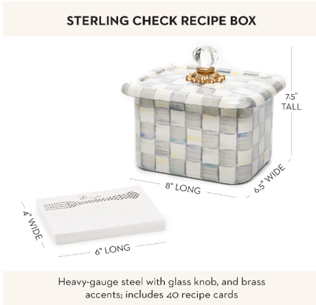MACKENZIE-CHILDS Enamel Recipe Box | Gray-and-White Sterling Check