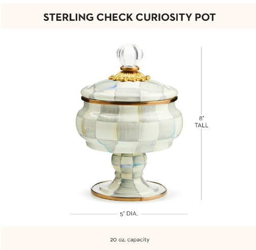 MACKENZIE-CHILDS Enamel Curiosity Pot | Gray-and-White Sterling Check