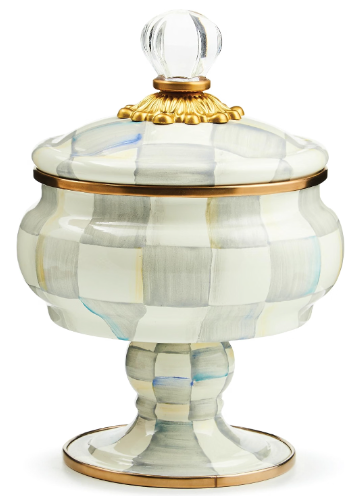 MACKENZIE-CHILDS Enamel Curiosity Pot | Gray-and-White Sterling Check