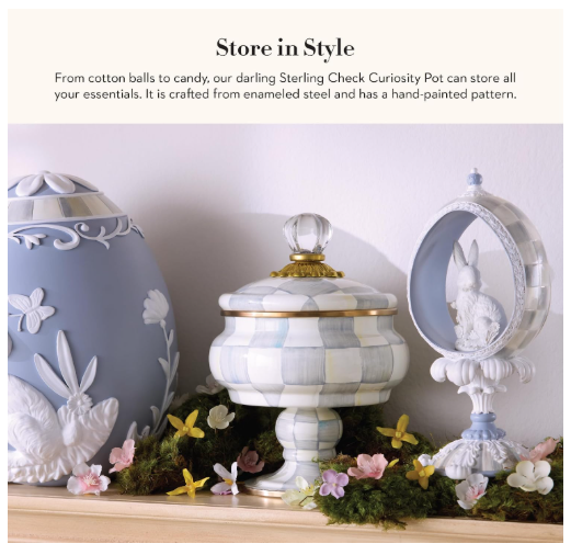 MACKENZIE-CHILDS Enamel Curiosity Pot | Gray-and-White Sterling Check