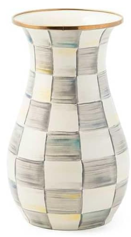 MACKENZIE-CHILDS Enamel Tall Vase | Gray-and-White Sterling Check