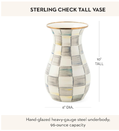 MACKENZIE-CHILDS Enamel Tall Vase | Gray-and-White Sterling Check