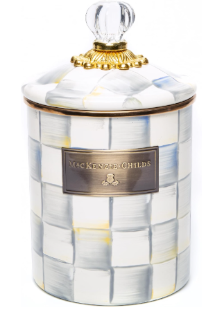 MACKENZIE-CHILDS Enamel Canister, Medium | Gray-and-White Sterling Check
