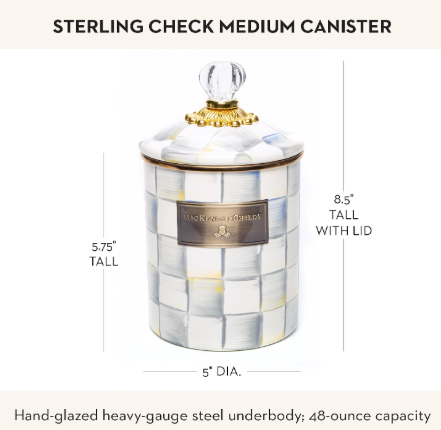 MACKENZIE-CHILDS Enamel Canister, Medium | Gray-and-White Sterling Check