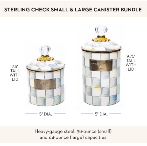 MACKENZIE-CHILDS Enamel Canister Bundle, Large & Small | Gray-and-White Sterling Check