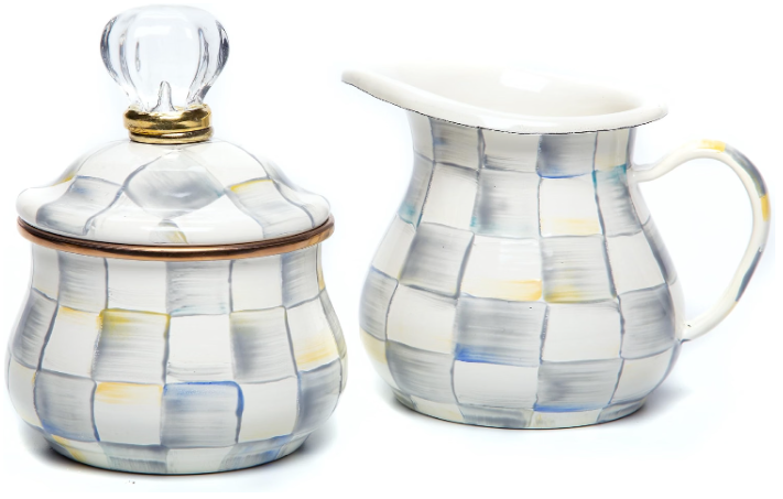 MACKENZIE-CHILDS Creamer and Sugar Bowl Set | Gray-and-White Sterling Check