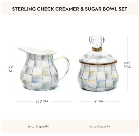 MACKENZIE-CHILDS Creamer and Sugar Bowl Set | Gray-and-White Sterling Check