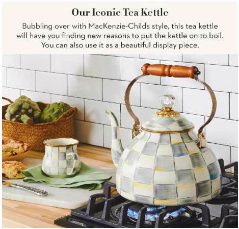 MACKENZIE-CHILDS Tea Kettle, 3 Quarts | Gray-and-White Sterling Check