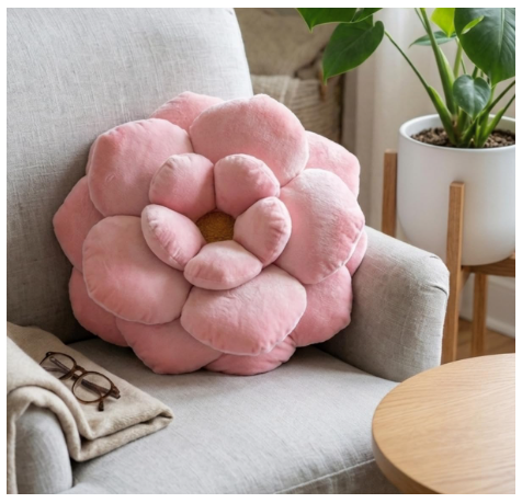 Green Philosophy Co. Camellia Plush Flower Pillow | Millennial Pink | Large 3D Throw Pillow