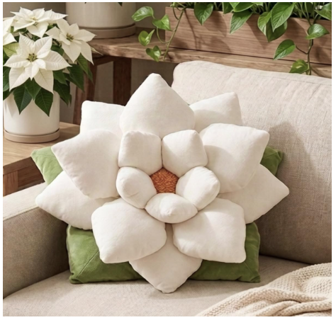 Green Philosophy Co. Poinsettia Pillow | Marshmallow White | 23-Inch