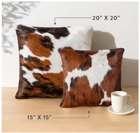 ecowhides Genuine Brazilian Cowhide Pillow Cover | Tricolor Brown, Black & White | 15x15-Inch