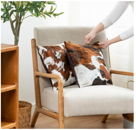 ecowhides Genuine Brazilian Cowhide Pillow Cover | Tricolor Brown, Black & White | 15x15-Inch