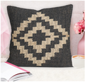 Radharani Arts Indian Handwoven Kilim Pillow Cover | Jute Wool Boho | Black | 18x18-Inch