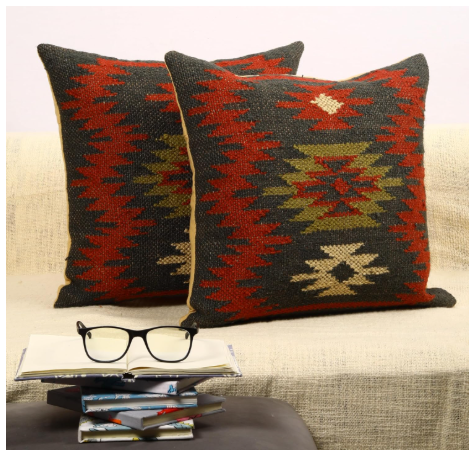 Trade Star Set of 2 Kilim Pillow Covers | 70% Jute 30% Wool | Handloomed Indian Designer | 18x18-Inch