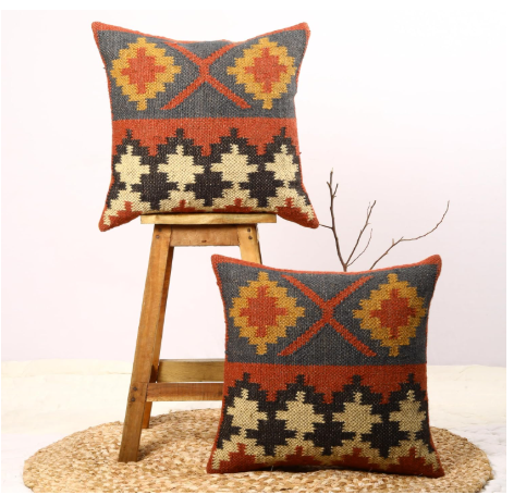 Trade Star Set of 2 Kilim Pillow Covers | 70% Jute 30% Wool | Handloomed Indian Designer | 18x18-Inch
