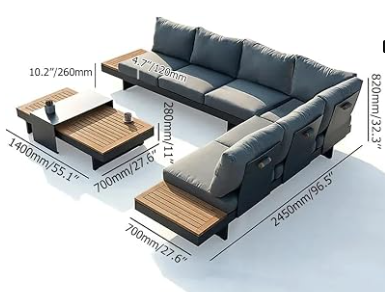 Luxury Outdoor Conversation Set | Teak & Aluminum Modular Sofa Seats 6 | Homary 4-Piece