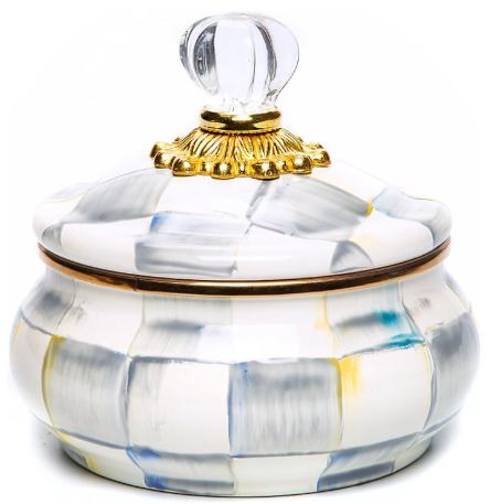 MACKENZIE-CHILDS Enamel Squashed Pot | Gray-and-White Sterling Check