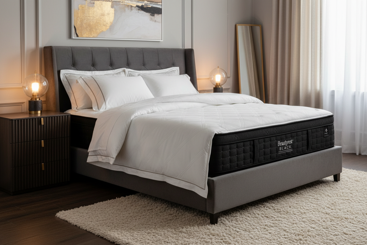 Beautyrest Black Series 17.5 inch Medium Summit Pillow Top King Mattress in a luxury bedroom
