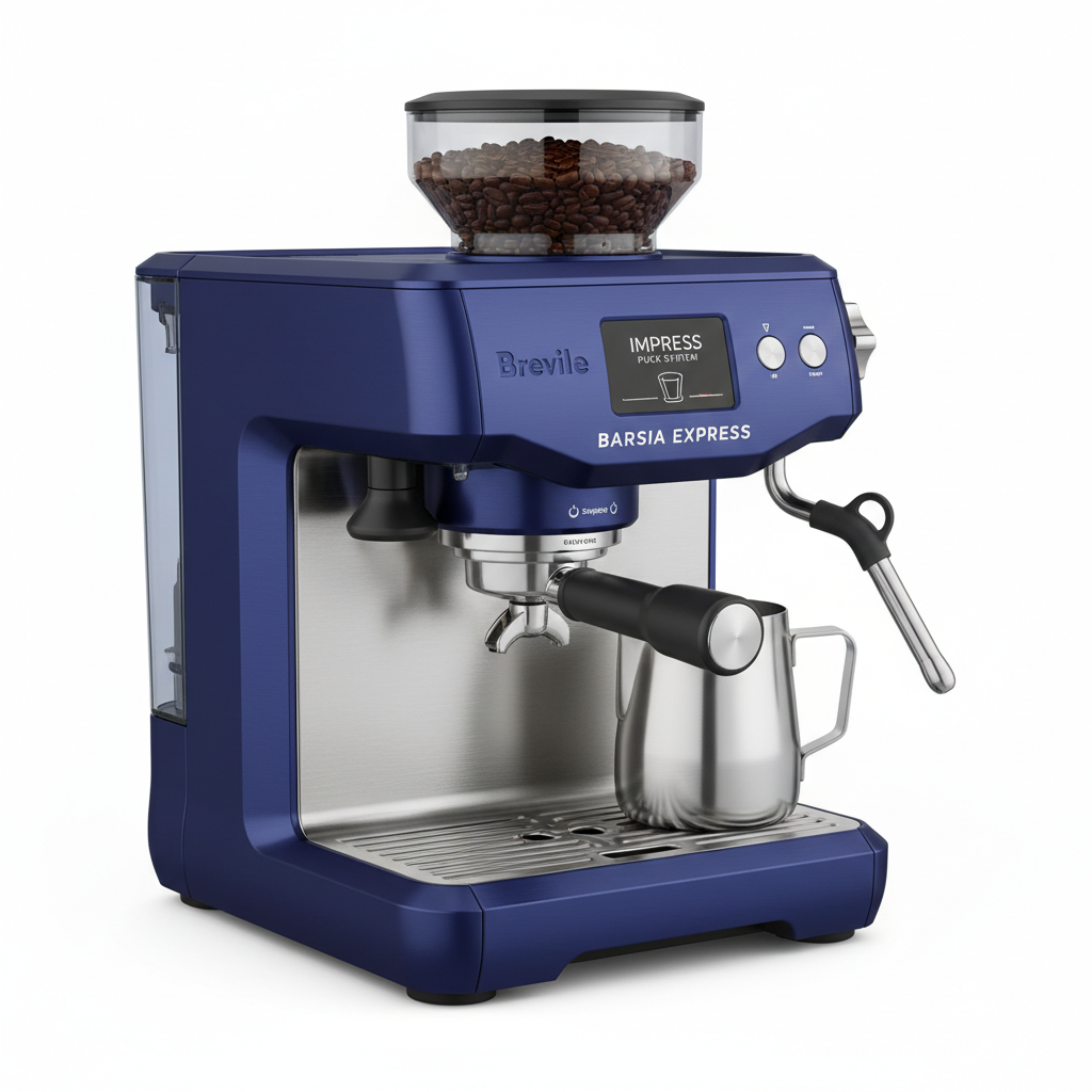 Breville BES876DBL Barista Express Impress Espresso Machine in Damson Blue finish