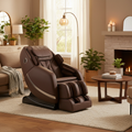 Osaki Vibe 4D brown massage chair in warm golden living room