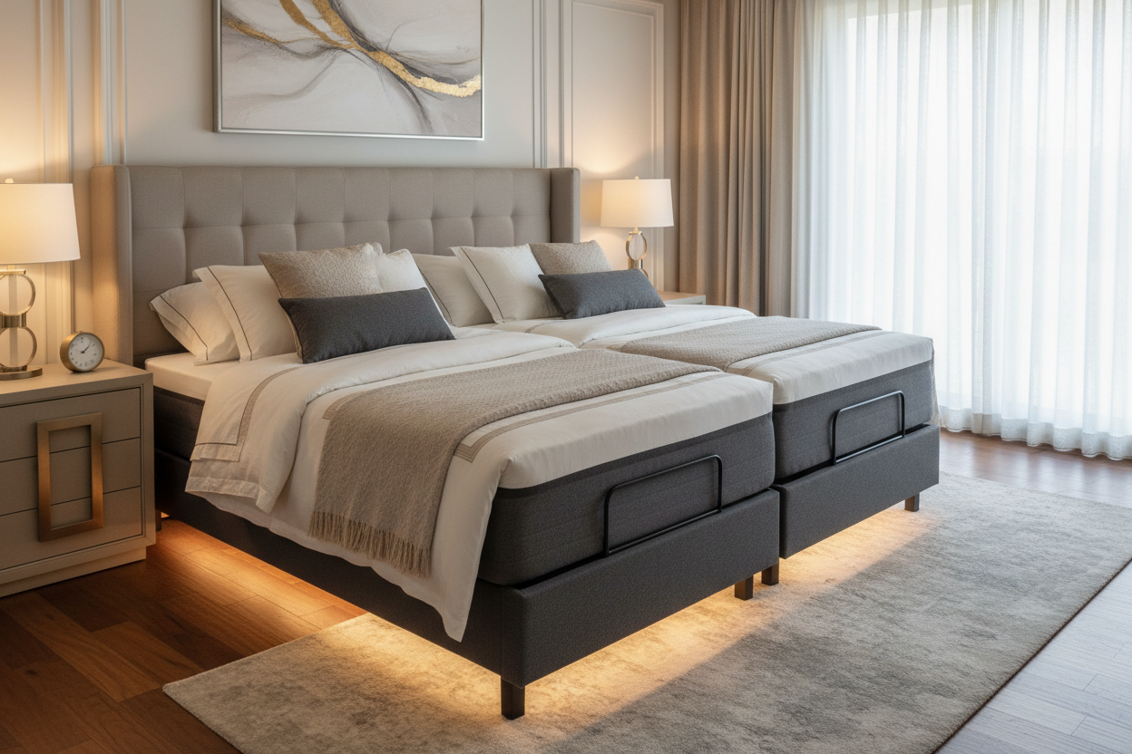 Sven & Son adjustable split king bed in elegant master bedroom