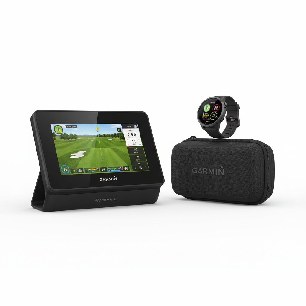 Garmin Approach R50 Premium Golf Launch Monitor Bundle with Approach S70 GPS Watch
