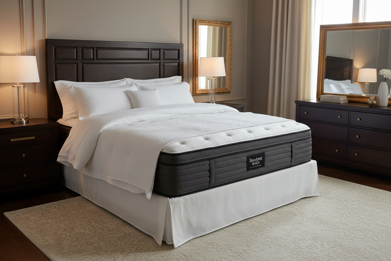 Beautyrest Black Series Four Apex Top Firm 16 inch King Hybrid Mattress in a luxury bedroom