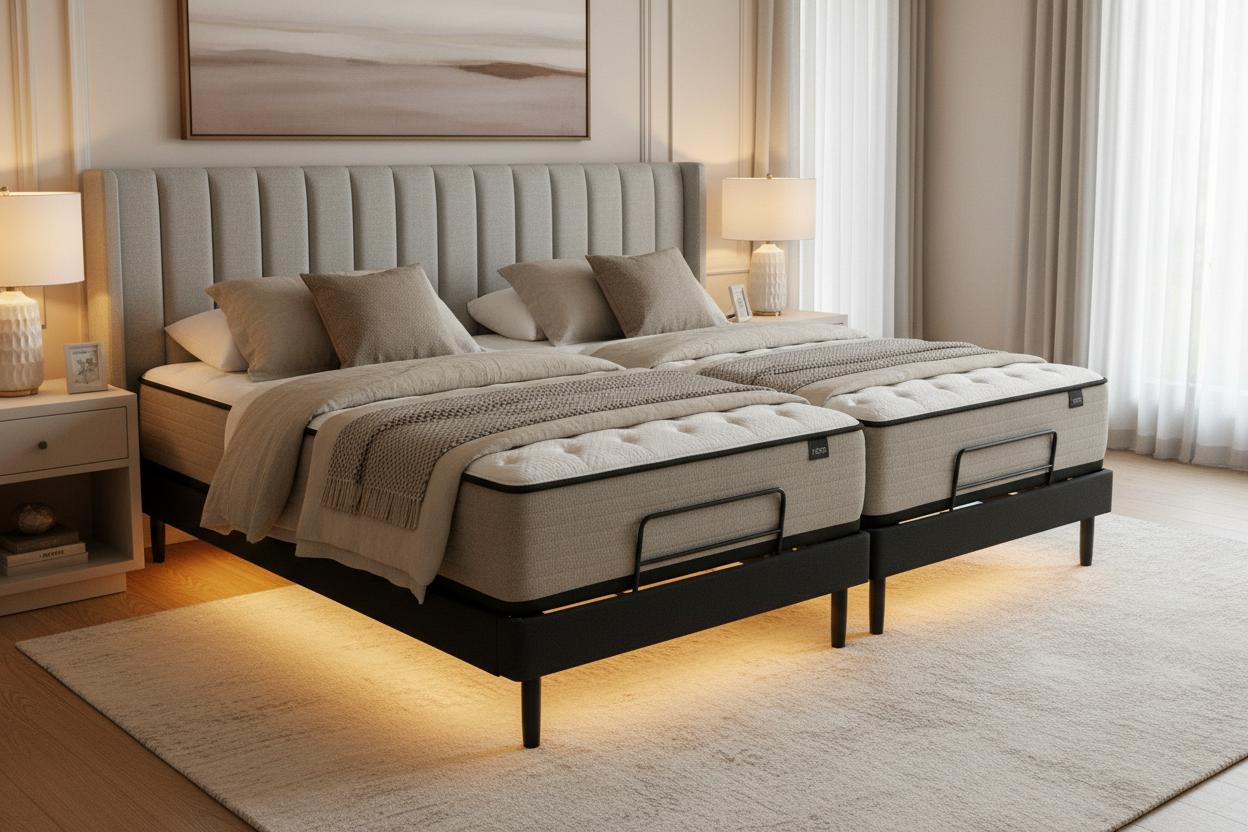 Sven & Son Bliss Adjustable Bed Frame with under-bed lighting