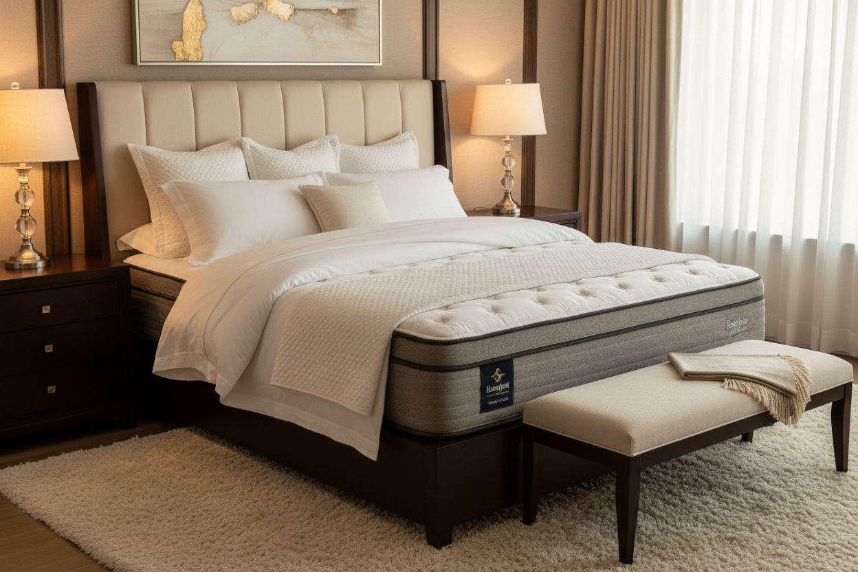 Beautyrest World Class Level Four Plush 15.25 inch King Mattress in a luxury bedroom